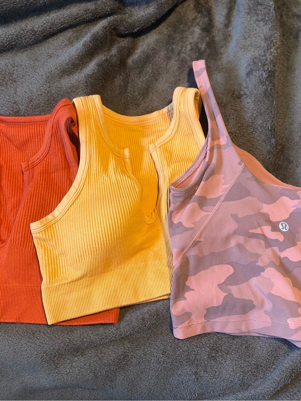 lululemon athletica Pink Camo and another brand orange and Rust Ribbed bundle